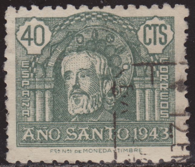 España 1943 965 Sello Año Santo Compostelano El Apostol usado 40c Timbre Espagne Spain Spagna Espana Espanha Spanje Spanien Spanie Stamps Briefmarke Francobolli Timbre Postal Postzegel Selo Postal